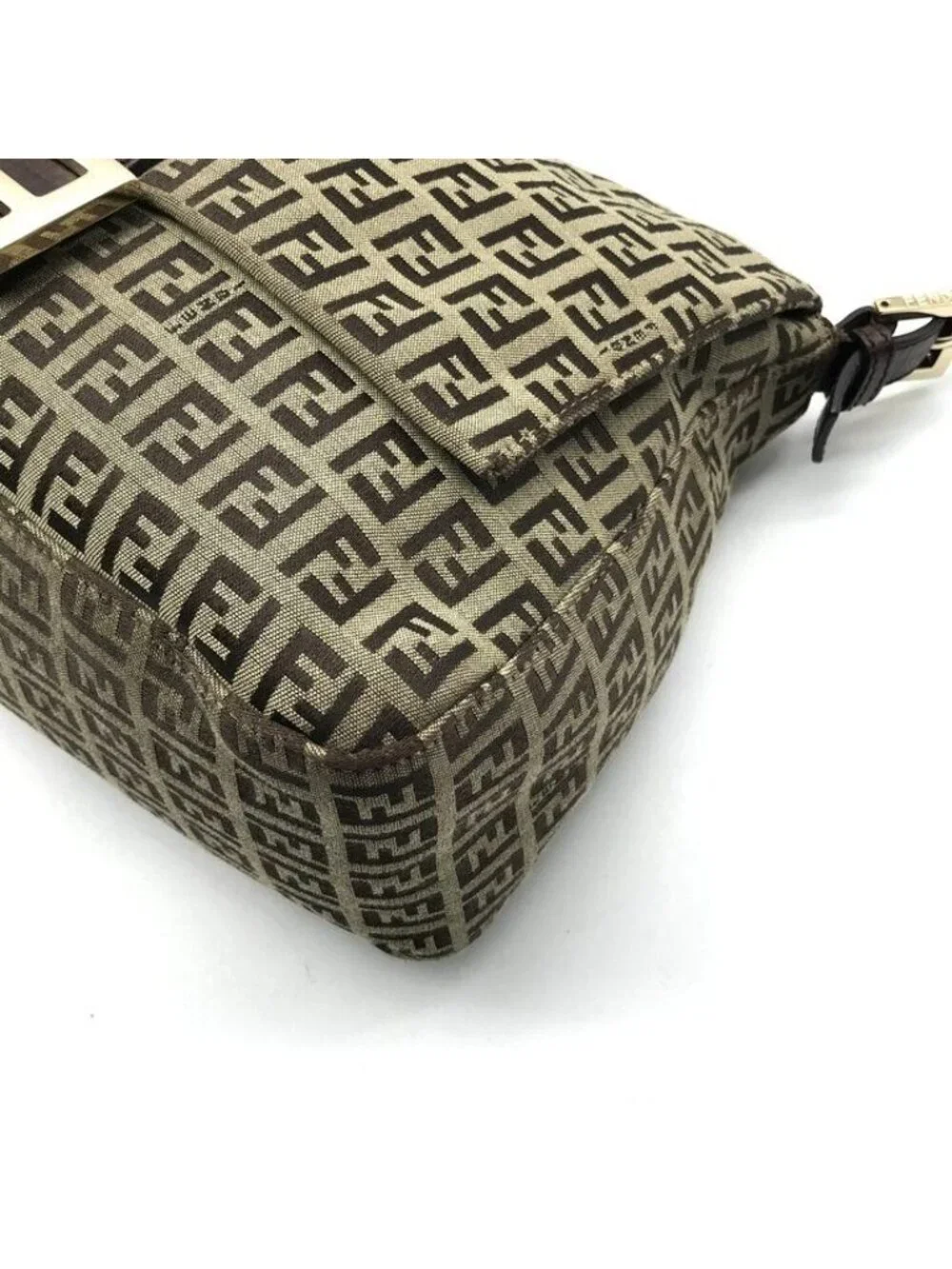 Fendi Zucchino Canvas Leather Shoulder Bag Brown